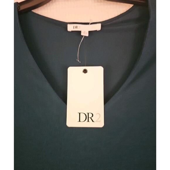 DR2~Woman Sz XL~ Dark Green Pleated Puff Satin Sleeve V-Neck Knit Top Blouse NWT - Picture 10 of 12